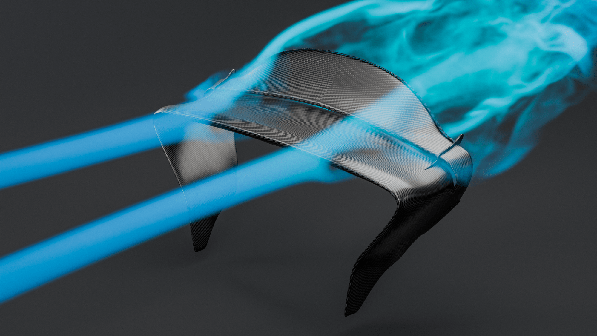 3D render of F2 rear wing with airflow patterns