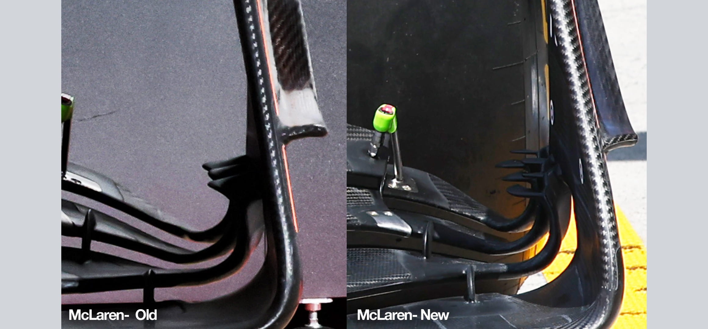 Comparison of McLaren front wing 2025 Canada GP