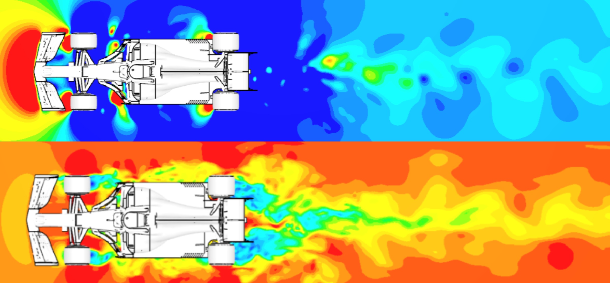 CFD analysis showing downforce while following vs leading