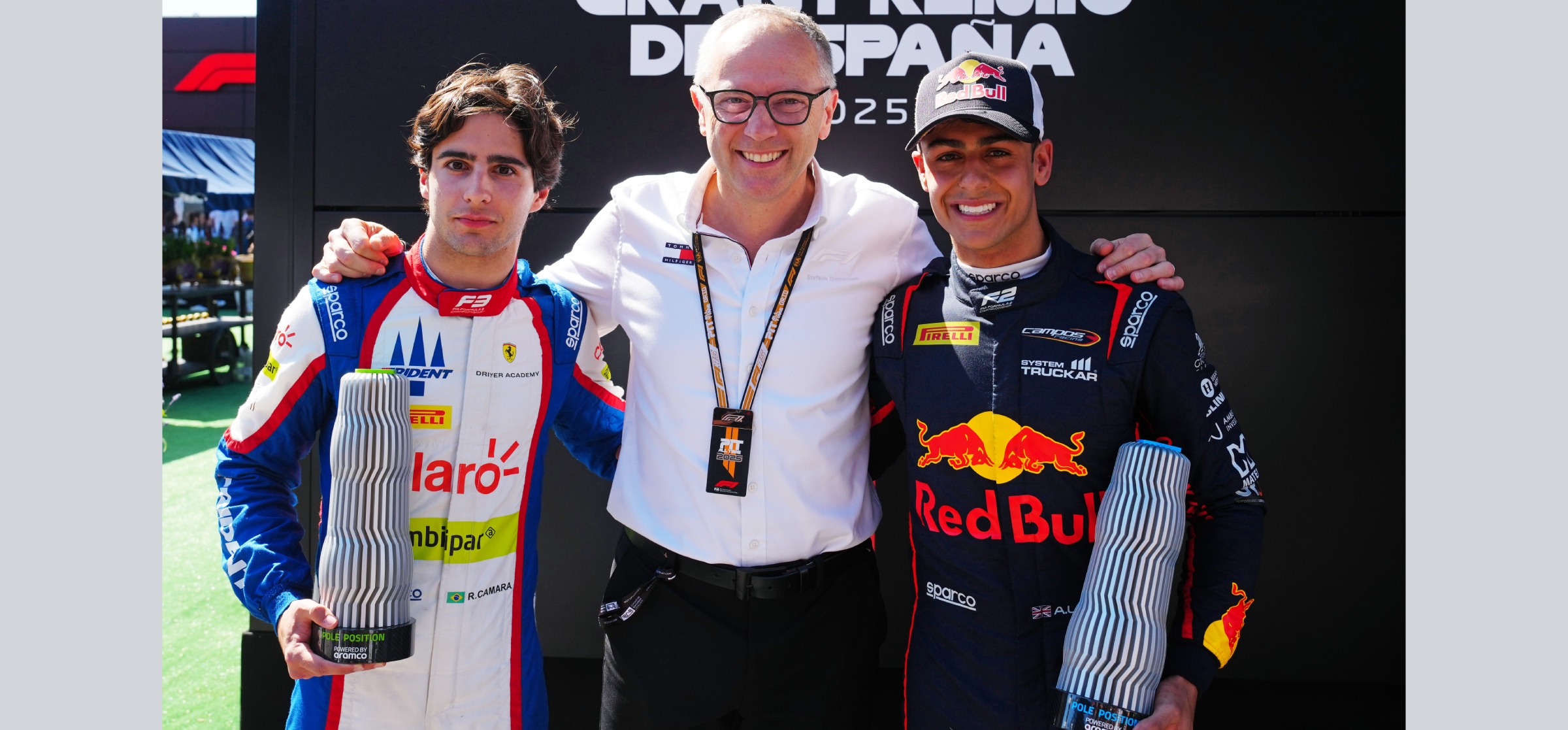 F1 CEO Stefano Domenicali handing out an Aramco Pole Position Award