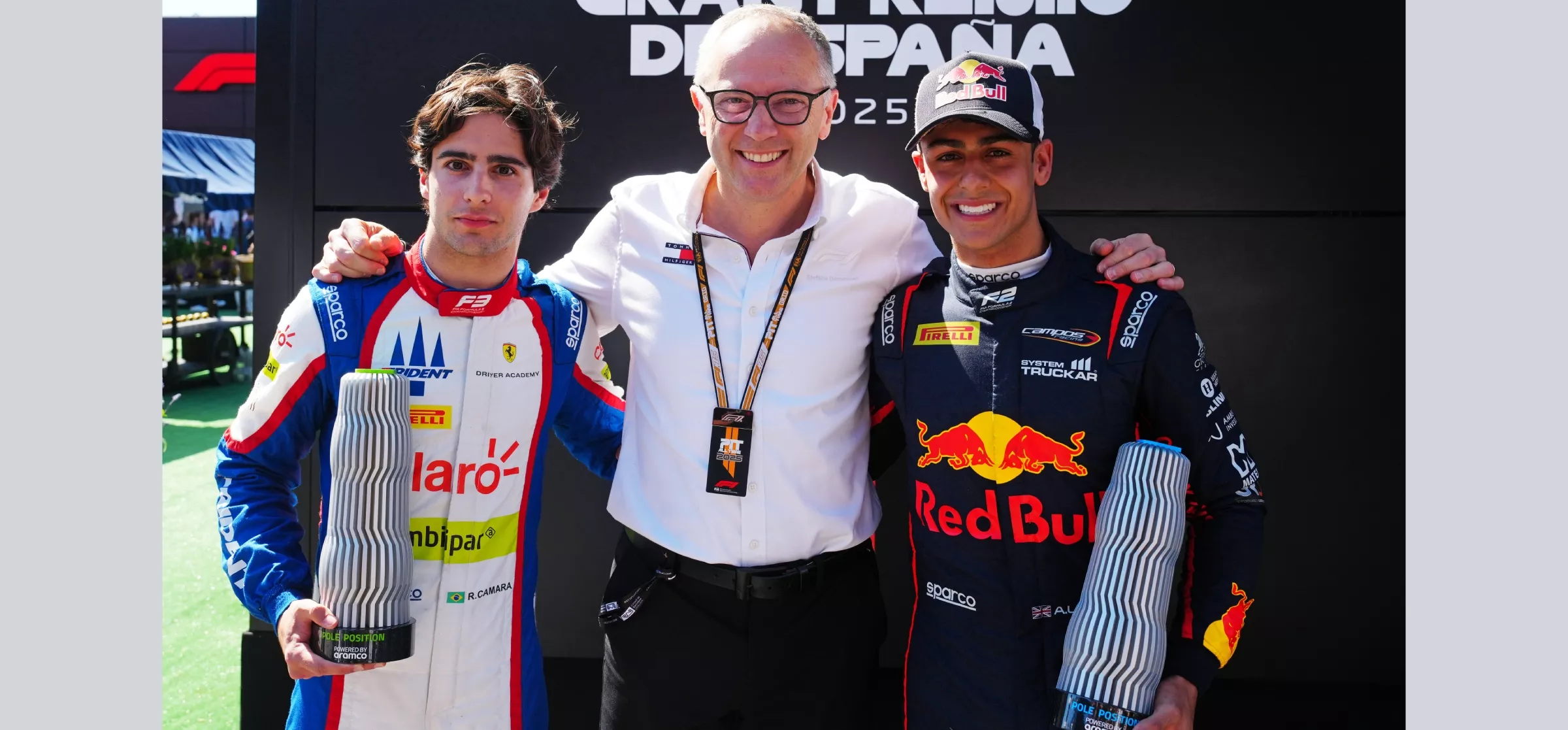 F1 CEO Stefano Domenicali handing out an Aramco Pole Position Award