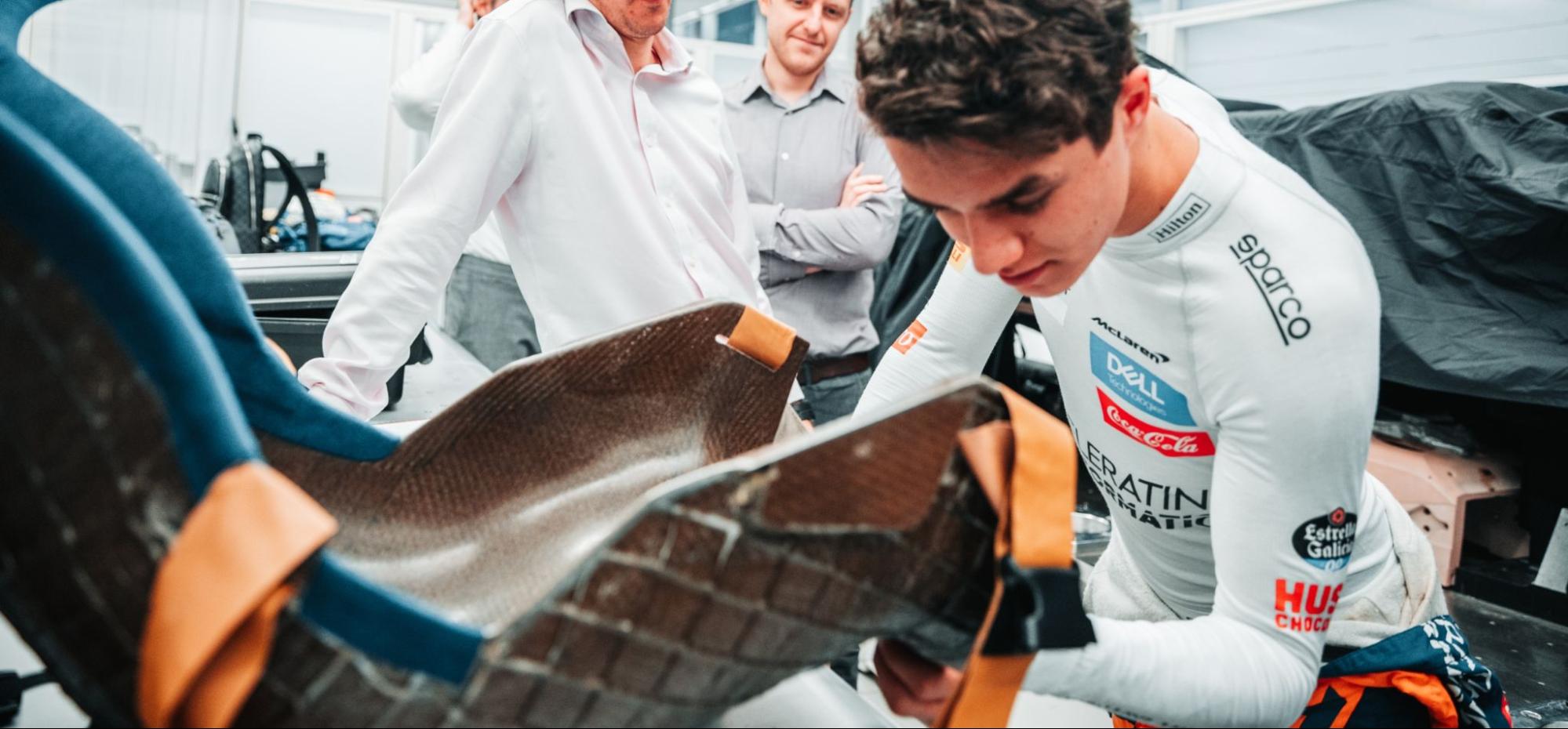 Lando Norris with flax fibre seat