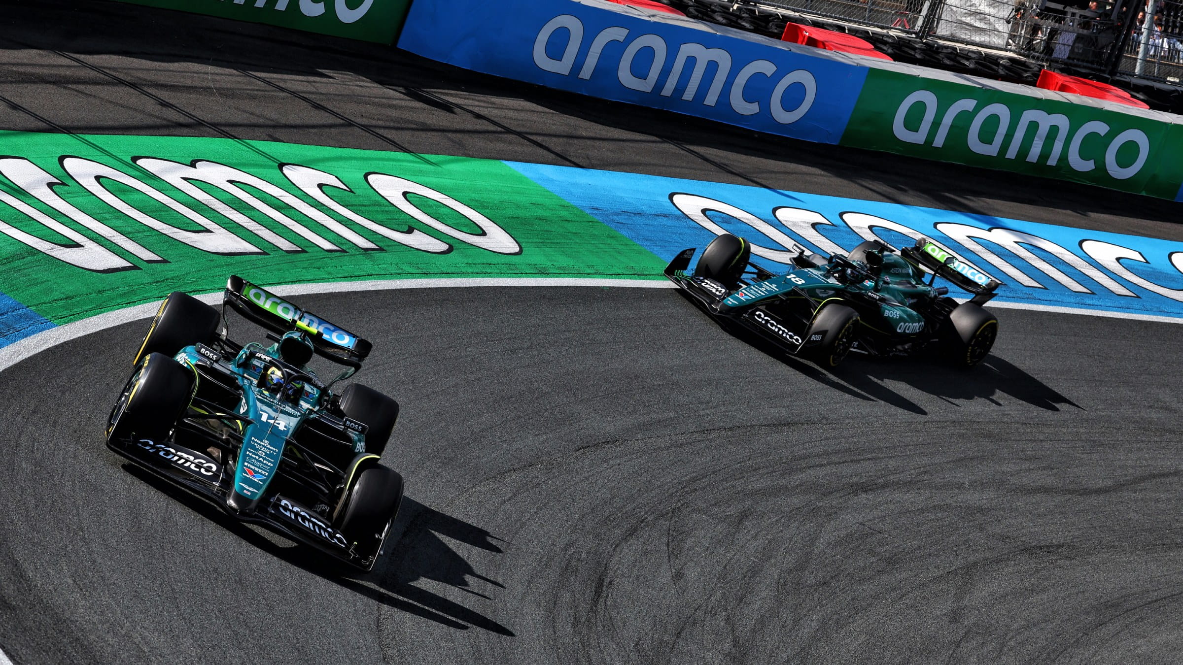 Aston Martin cars at Zandvoort F1 GP in 2024
