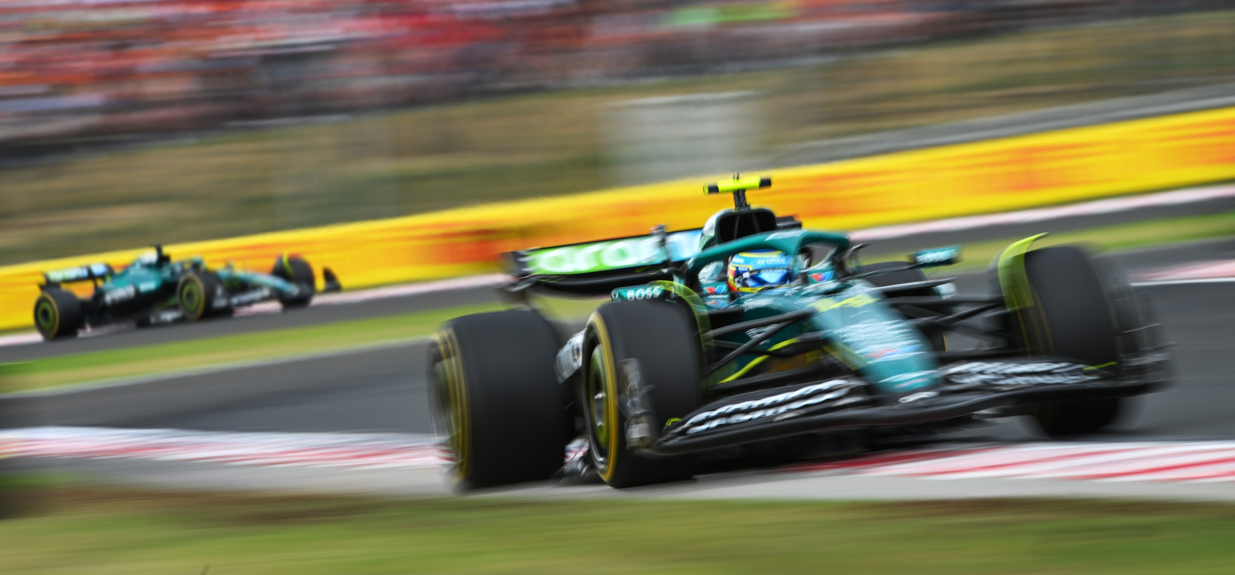 Aston Martin F1 cars at the 2025 Hungarian Grand Prix