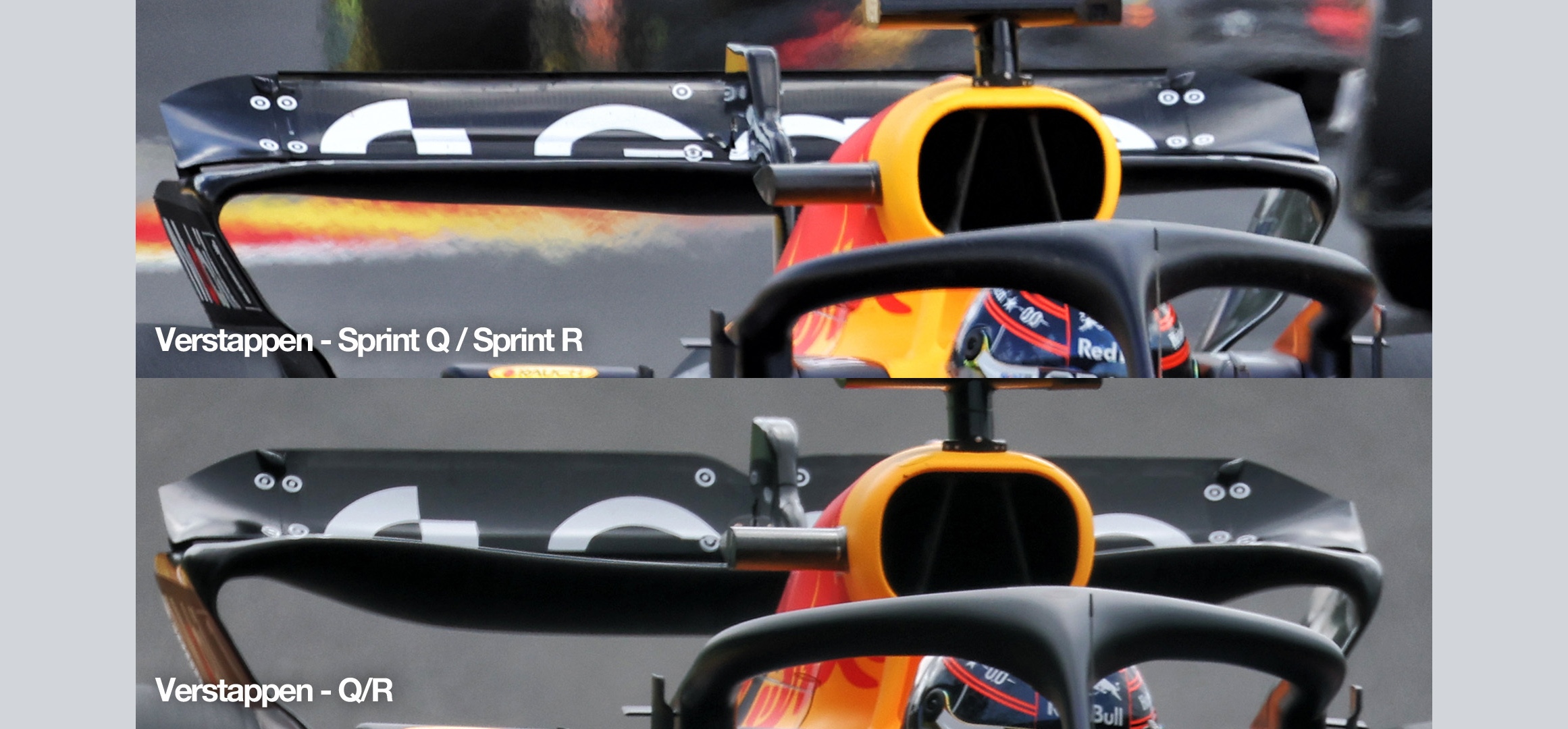 Comparison of Max Verstappen's rear wings in 2025
