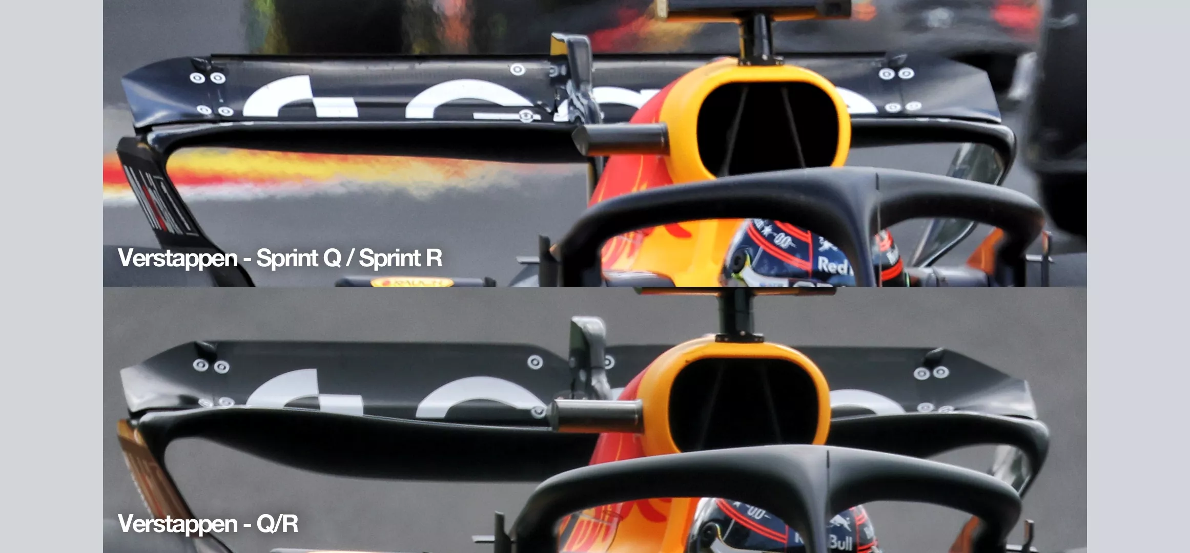 Comparison of Max Verstappen's rear wings in 2025
