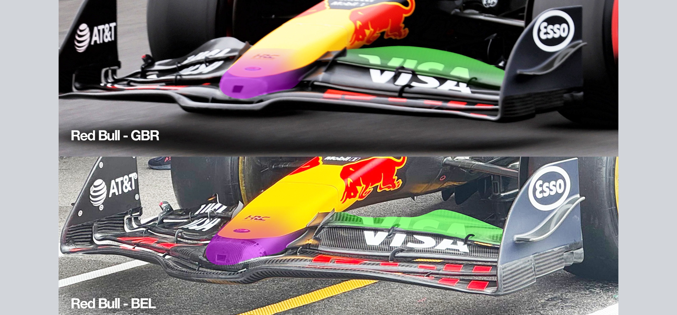 Comparison of Red Bull F1 front wings 2025