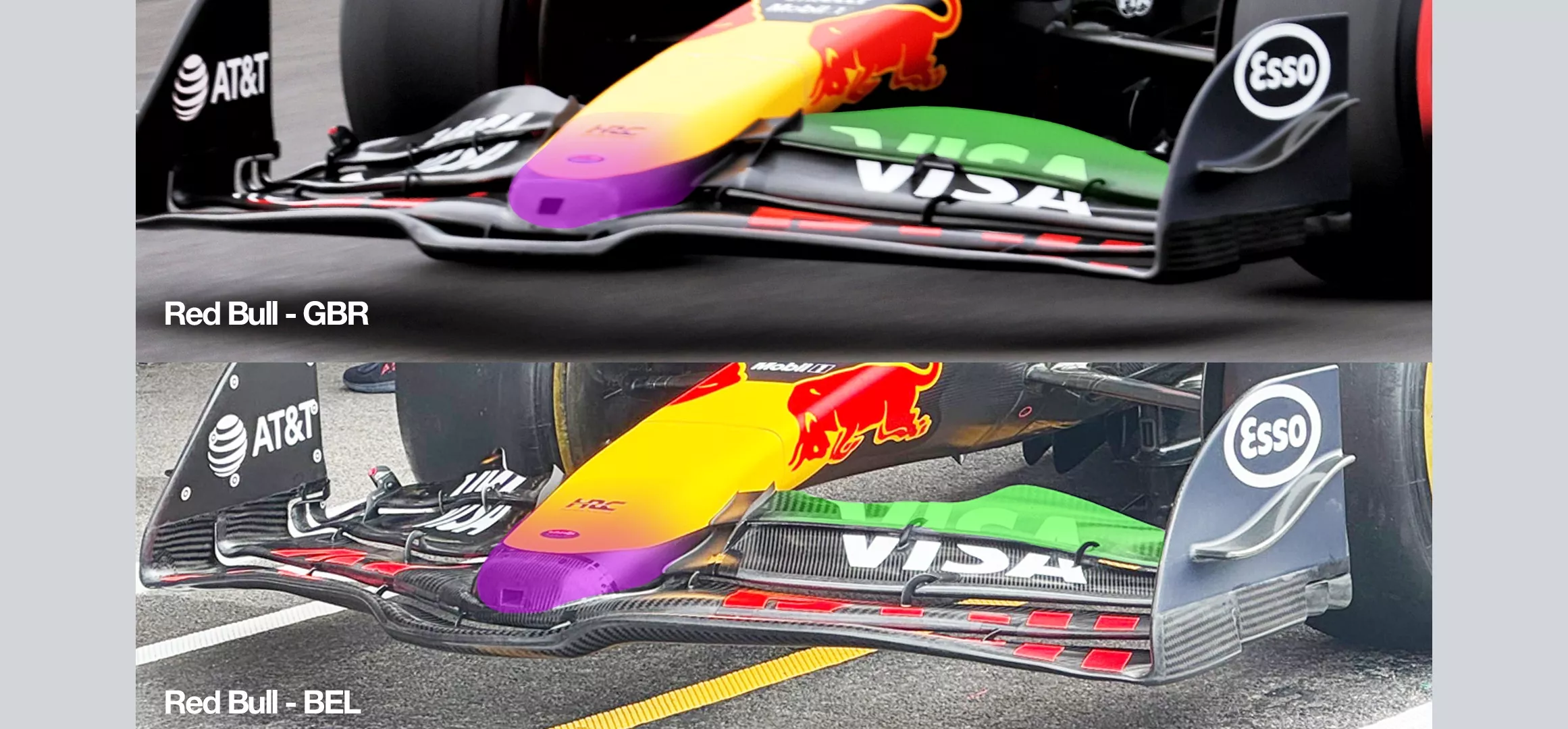 Comparison of Red Bull F1 front wings 2025