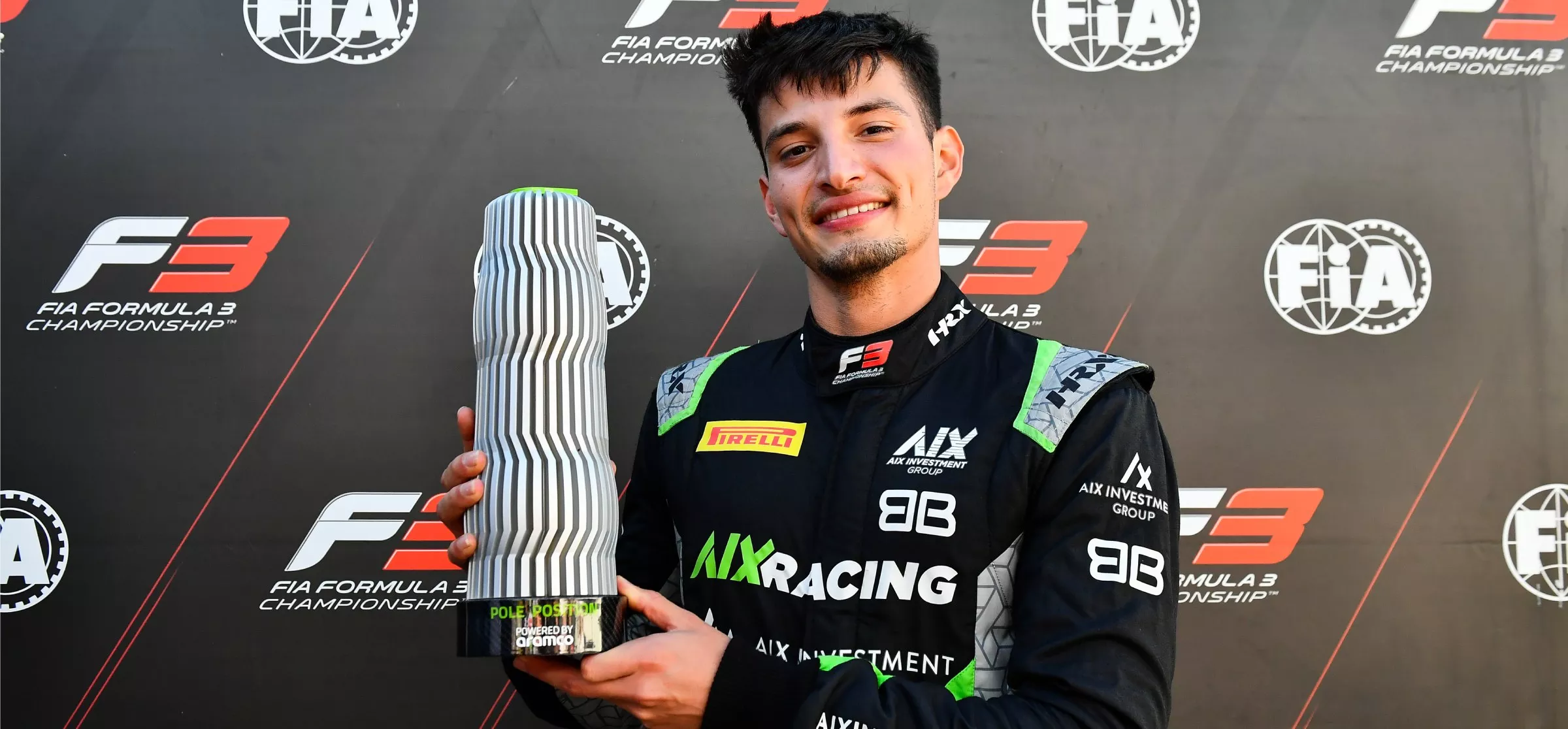 Brad Benavides holding Aramco Pole Position Award in 2025