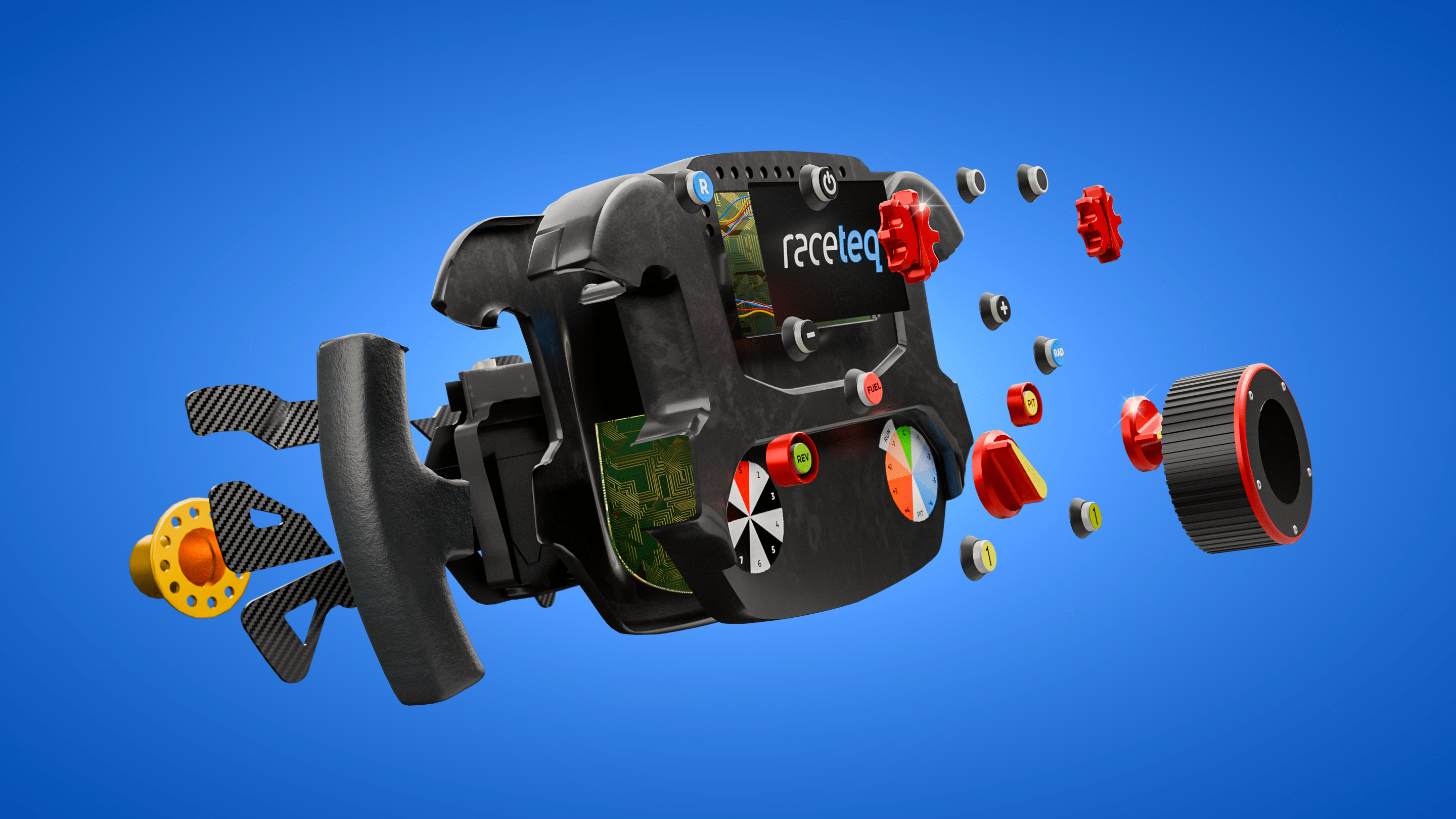 3D render of F2 steering wheel disassembled