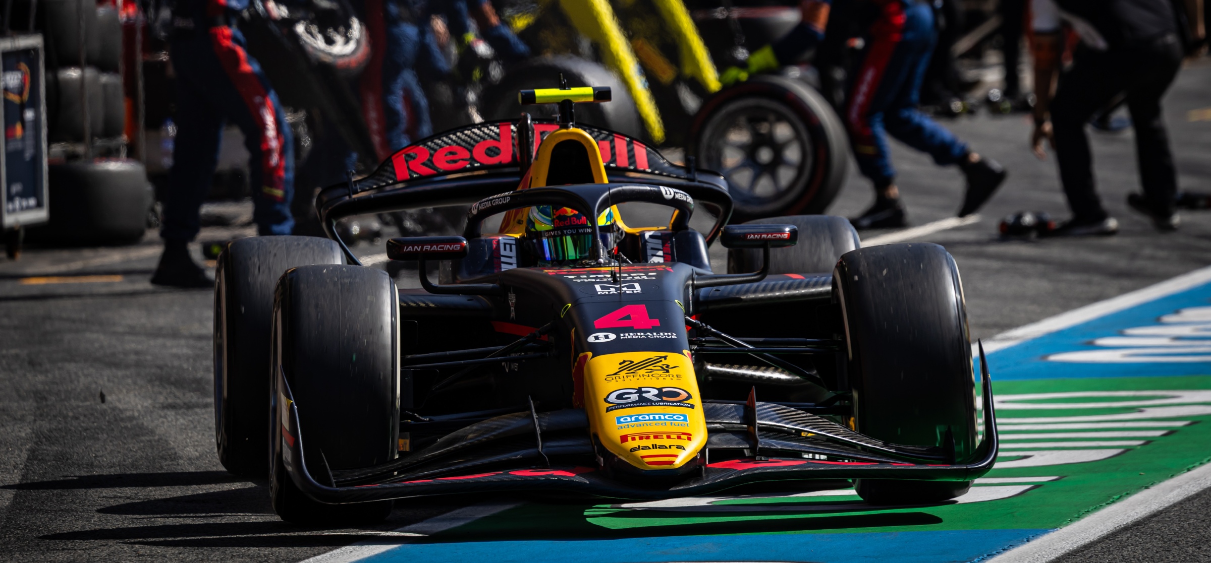F2 car exiting pits