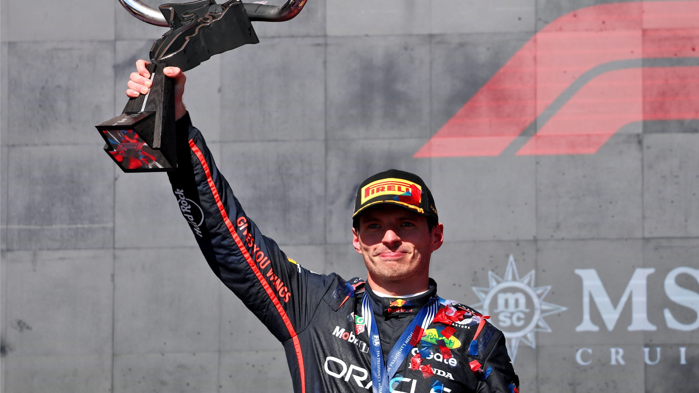 Max Verstappen celebrates 2025 US GP win