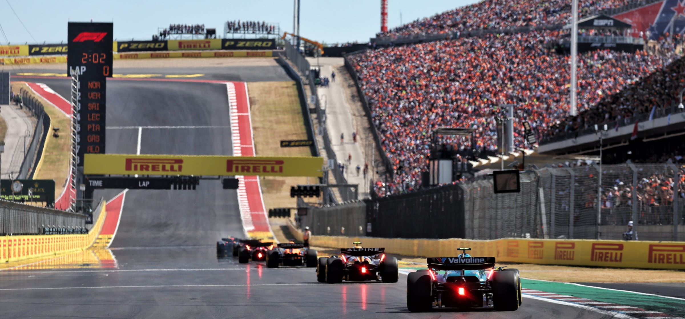 Cars heading uphill at the 2024 US F1 GP