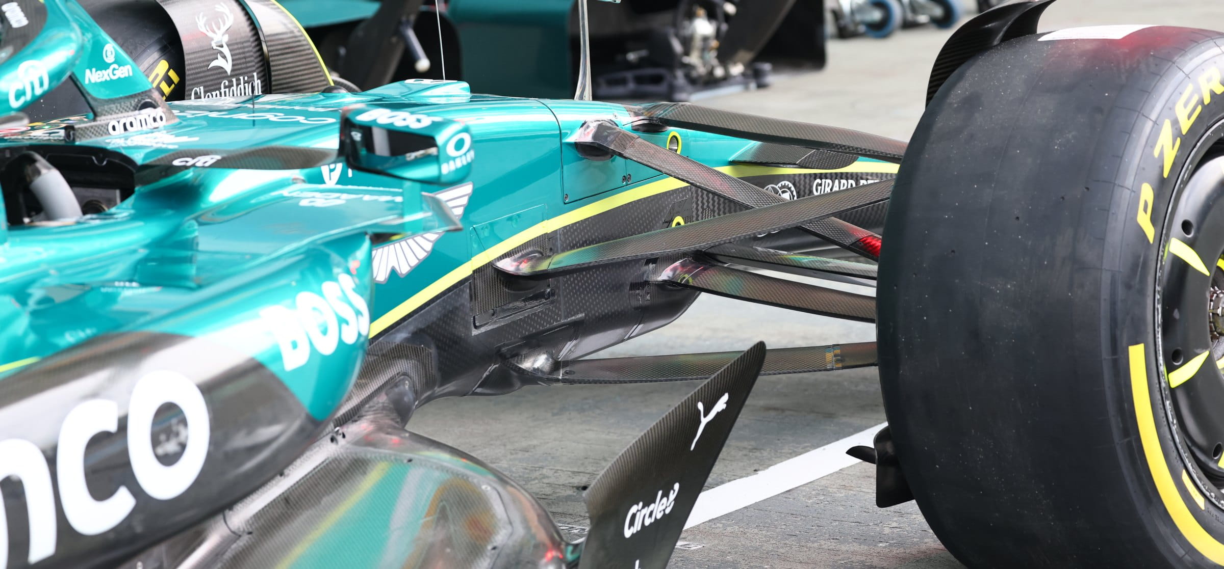 Front floor and suspension of 2025 Aston Martin F1 car