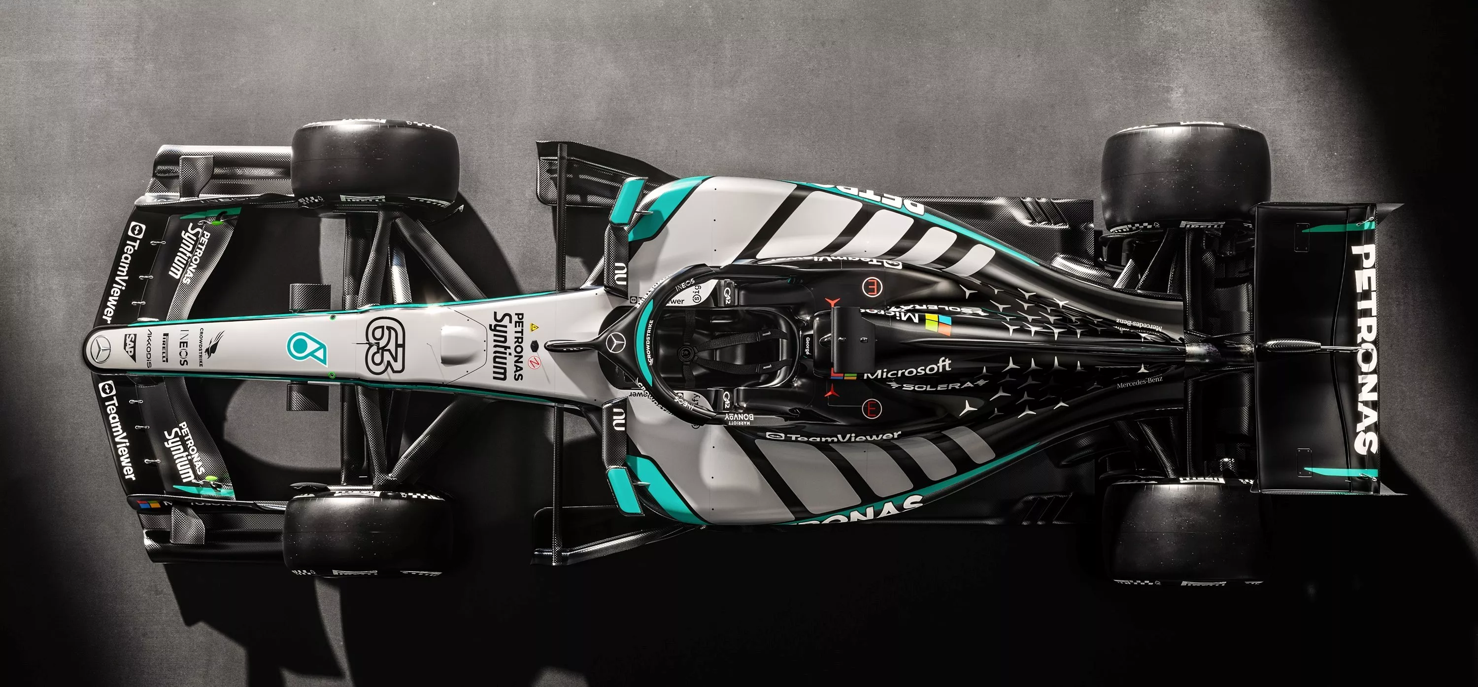 Mercedes 2026 F1 car render, overhead view