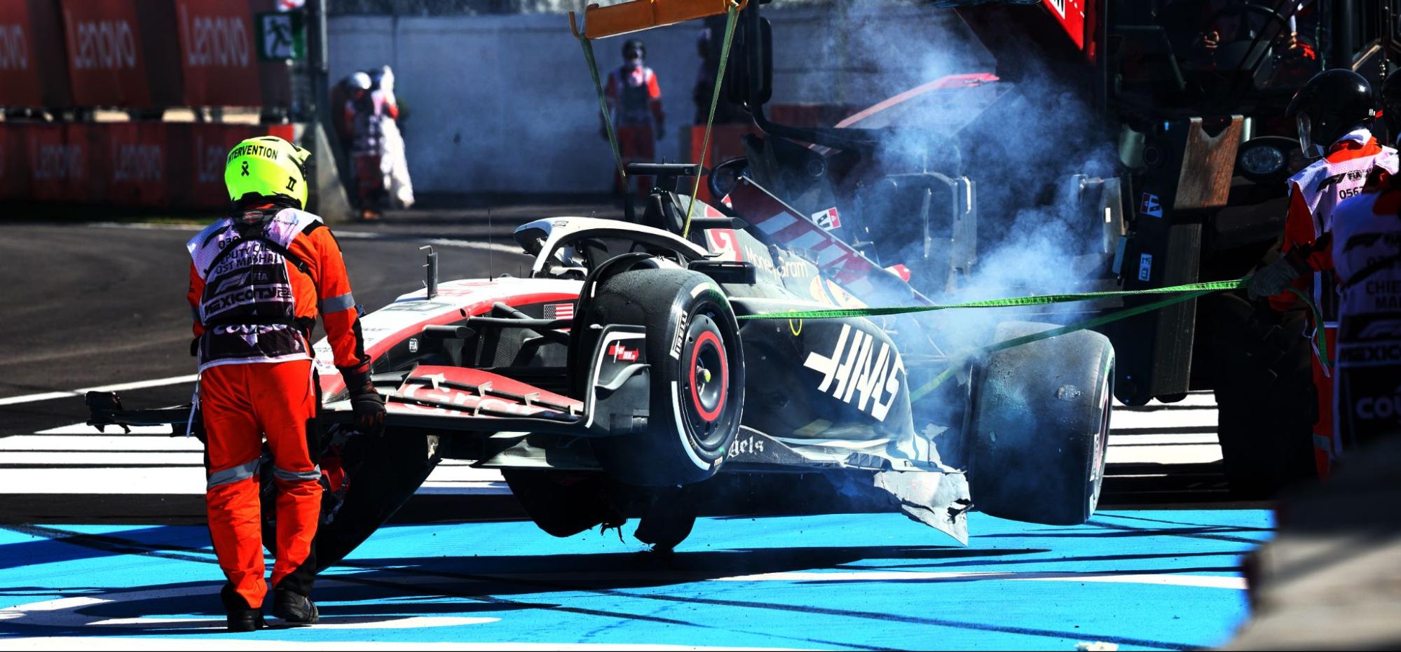 Haas f1 car with smoke
