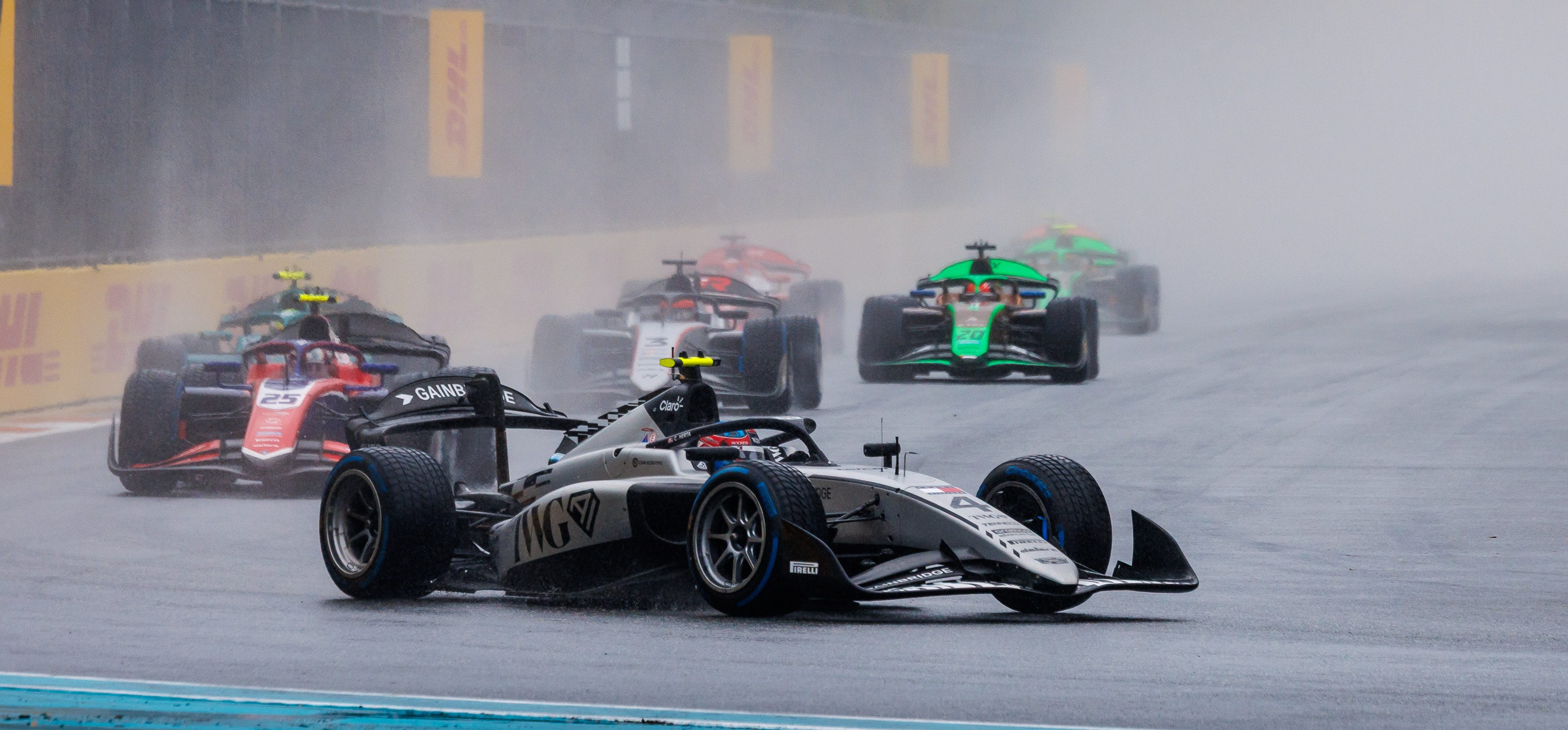 F2 cars in rain
