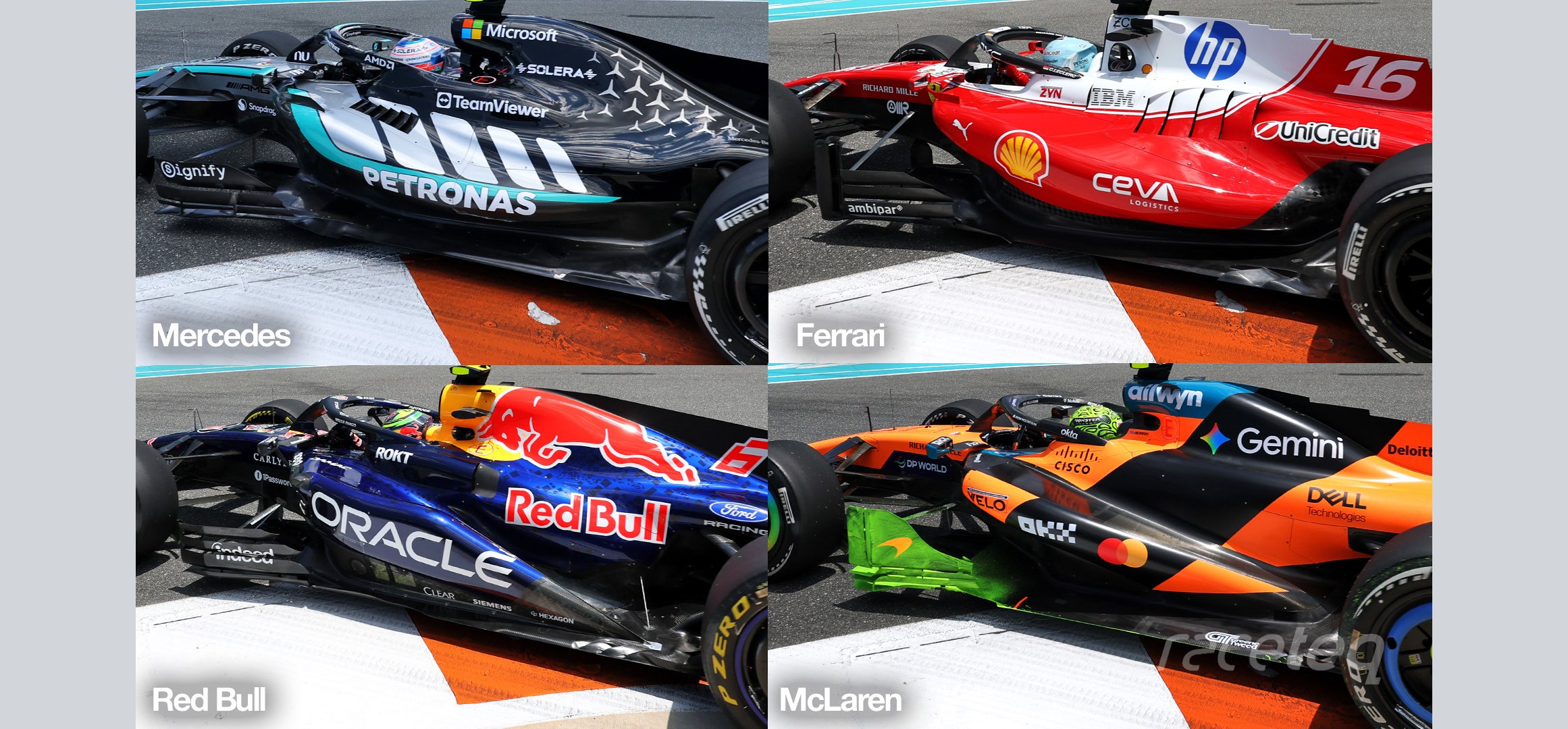 Technical comparison of F1 bodywork