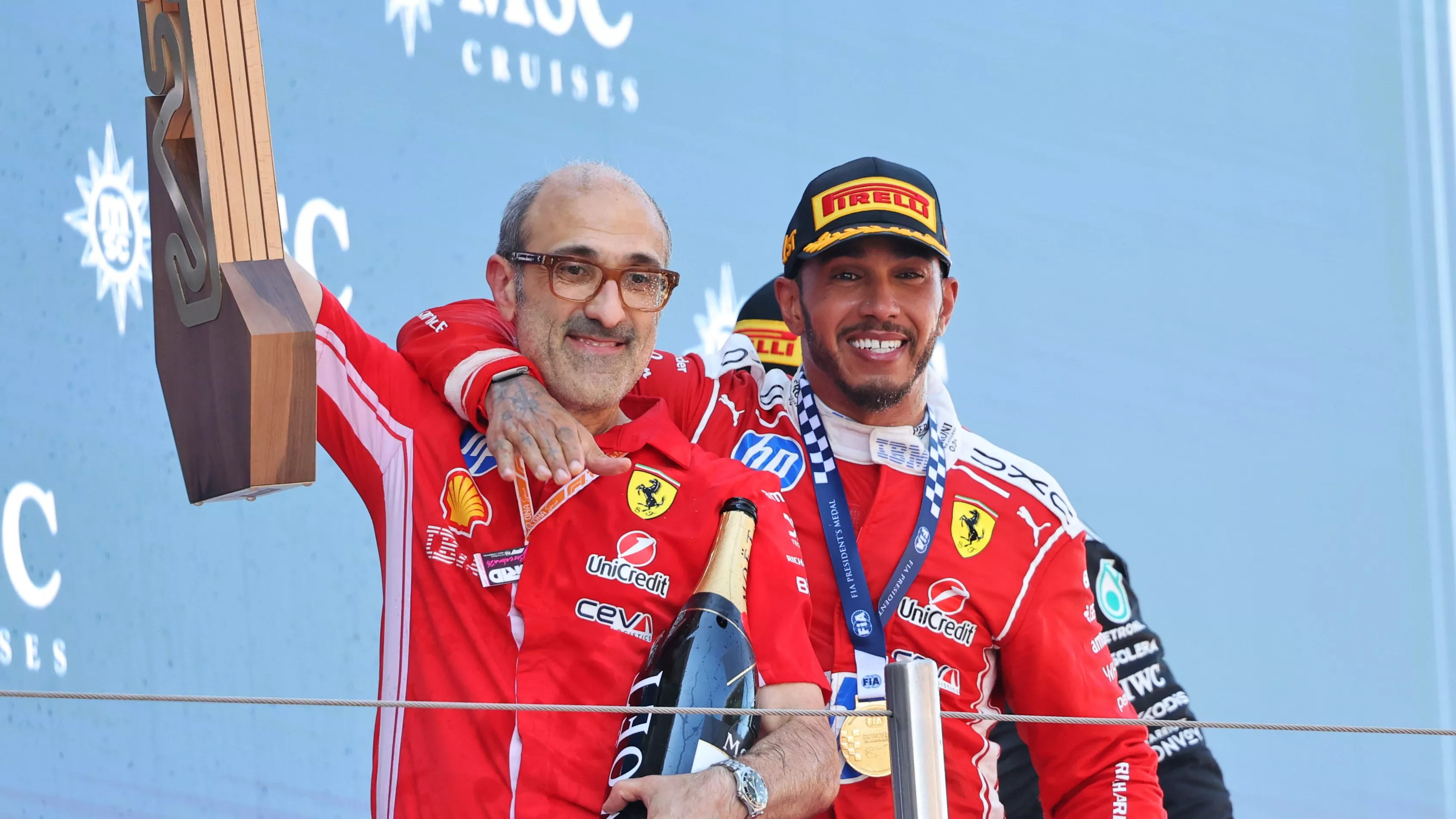 Lewis Hamilton and his F1 race engineer, left