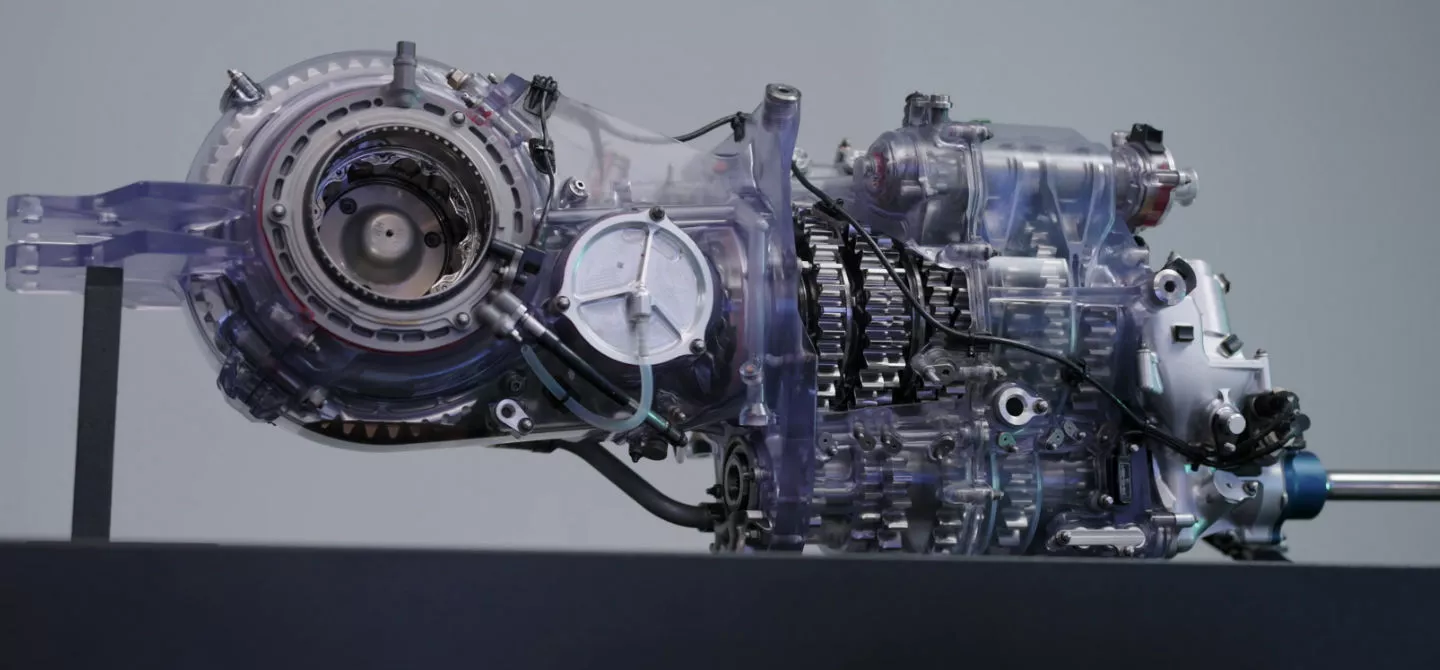 Mercedes F1 gearbox in clear case to show detail