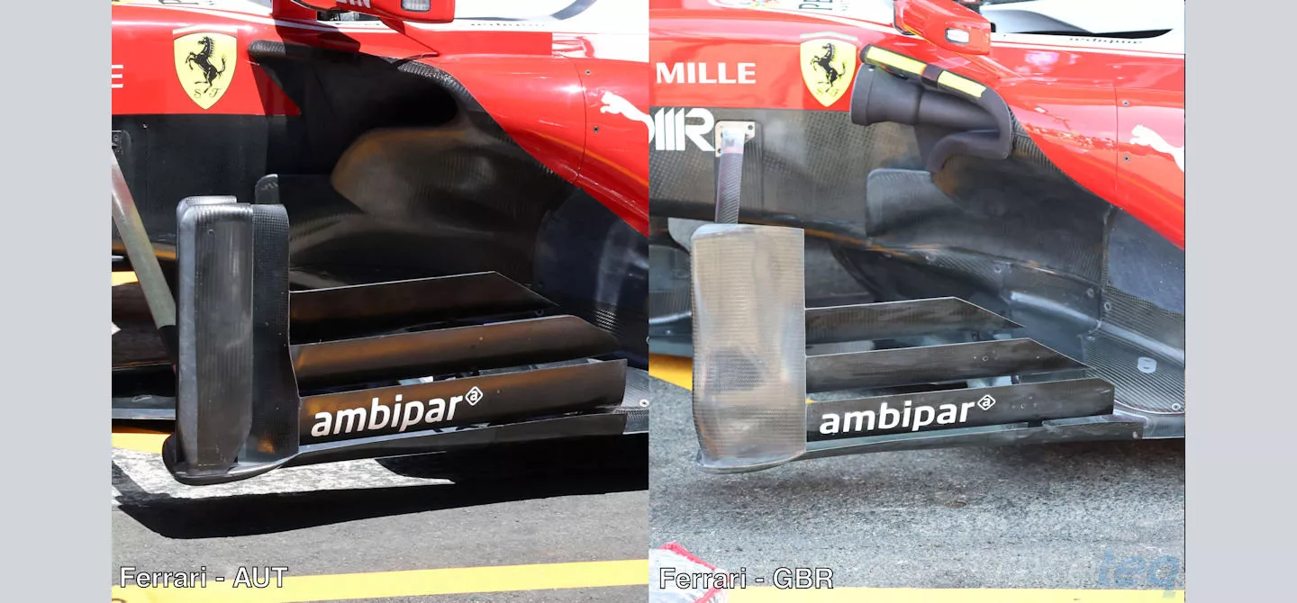 Comparison of the different floorboard arrangements raced by Ferrari in Austria and Great Britain
