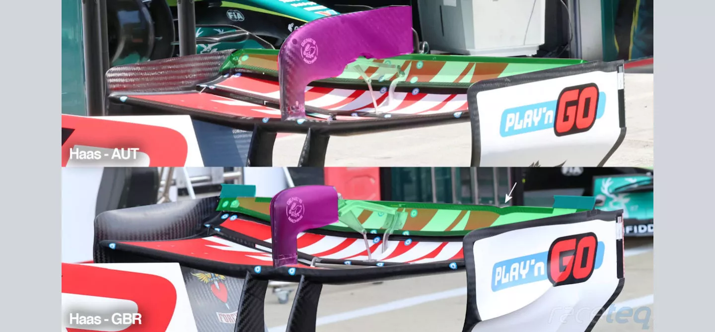 Comparison of the different rear wing specifications used by Haas in Austria and Great Britain.