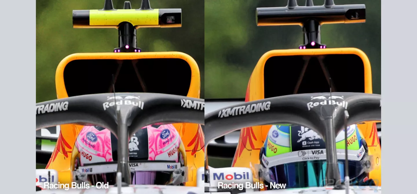A comparison of the old airbox design on Lawson’s car, whilst the new arrangement was installed on Lindblad’s car. 