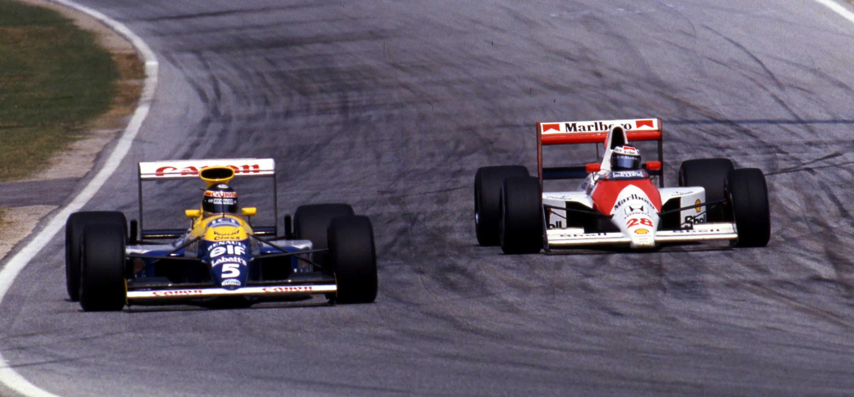 The V10-powered Williams FW13B and McLarens MP4-5B