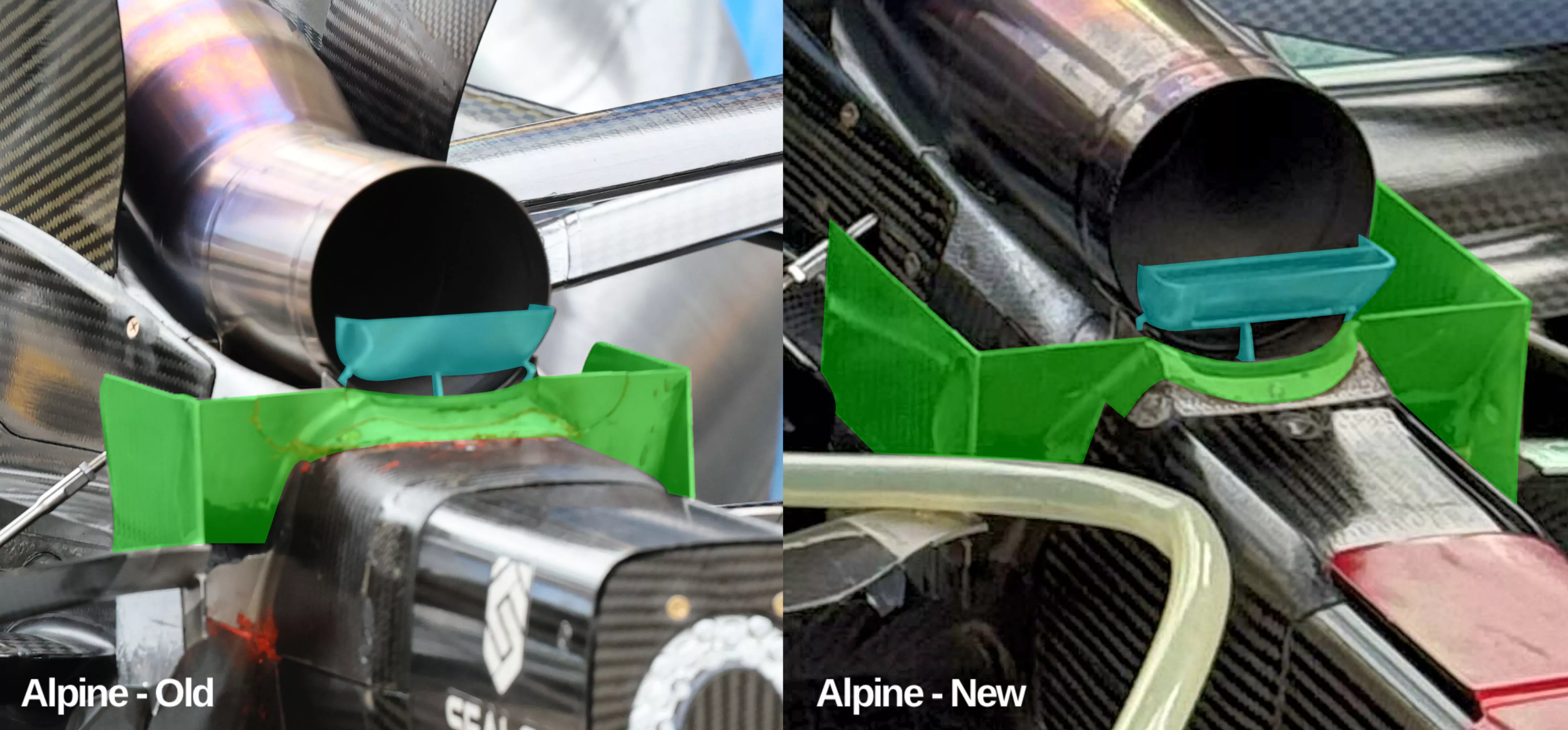 Alpine A526 exhaust bracket comparison