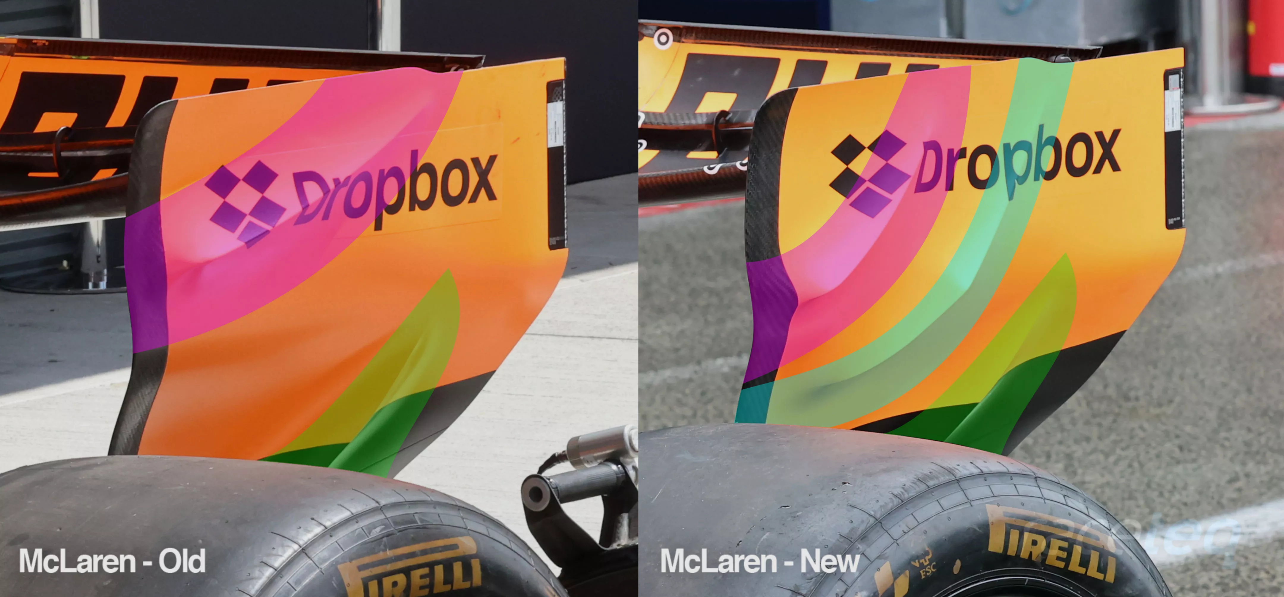McLaren MCL40 rear wing endplate comparison