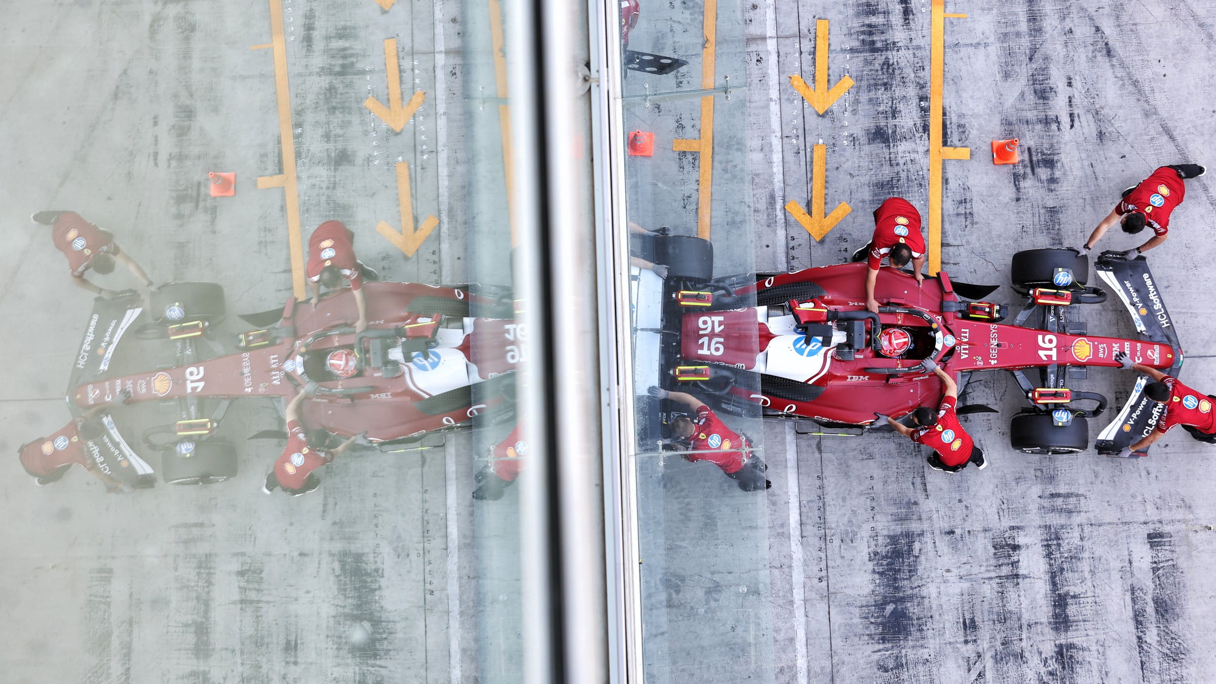 Ferrari F1 car going back into pits